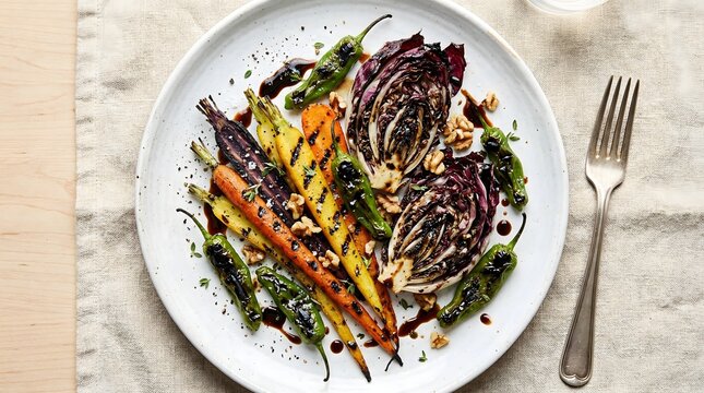 Artistic Charred Heirloom Carrots and Radicchio with Balsamic