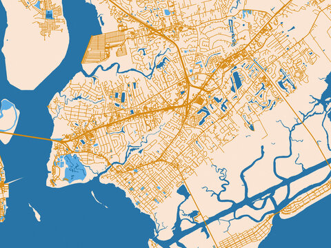 Street network map of Mount pleasant, South Carolina, cream map with golden roads