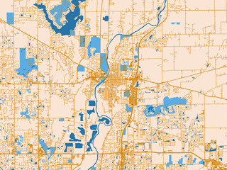 Fototapeta premium Minimal city map of Noblesville, Indiana with cream map with golden roads
