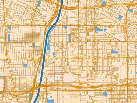 Cartographic city illustration of Paramount, California