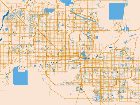 City map of Phoenix, Arizona &ndash; cream map with golden roads