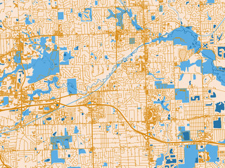 Naklejka premium City map poster of Rochester Hills, Michigan – light cream and blue contrast