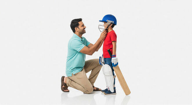 Indian Father Helps Son Prepare Cricket Helmet for Game