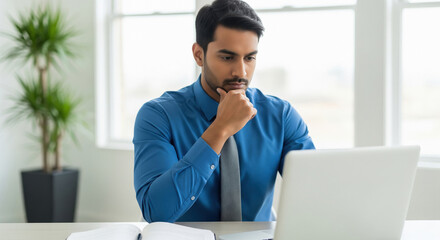 Fototapeta premium Focused Businessman Working on Laptop in Modern Office