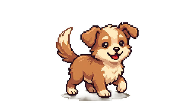 cute pixel dog, wagging tail, happy expression, soft brown and cream colors, 16-bit style, smooth pixel shading, isolated, transparent background