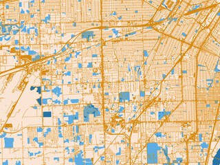 Fototapeta premium Street network map of Taylor, Michigan, mustard-gold streets on cream