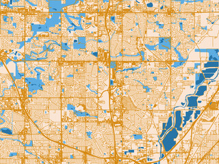 Fototapeta premium Urban map poster of Thornton, Colorado – golden linework with blue water
