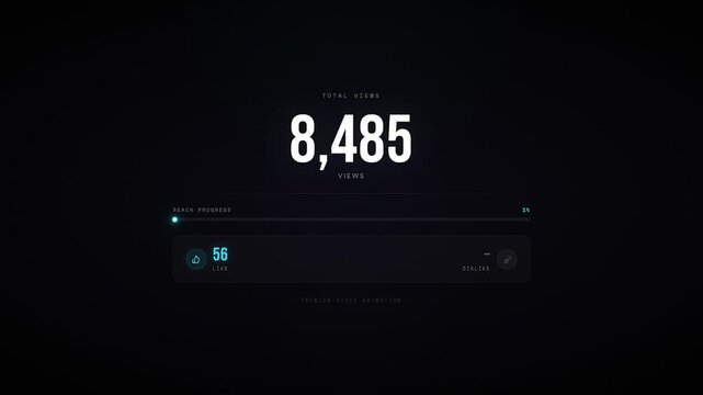 A large white number on a dark background displays 8485 with a loading bar and icons