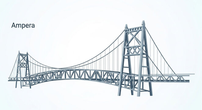Ampera Bridge - A Detailed Architectural Drawing of a Suspension Bridge.