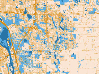 Naklejka premium City map of Woodbury, Minnesota – golden linework with blue water