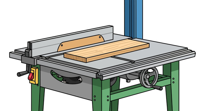 A table saw with wood on it.