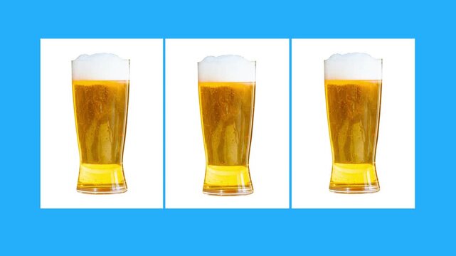Casino style roulette with rotating food and drinks stopping on three matching beer glasses. Concept of winning choice, product highlight, beverage promotion, entertainment advertising content.