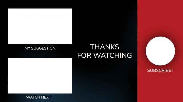 Animation End screen YouTube channel Templates. End screen for youtube with white boxes and subscribe button template, suitable for video creators for a professional end screen.