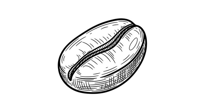 Intricate hand-drawn illustration of a single coffee bean, showcasing a vintage engraving style, perfect for elegant cafe menus, aromatic beverage branding, or rustic food packaging designs