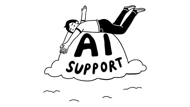 Person falling backwards onto cloud with a i support text trust fall