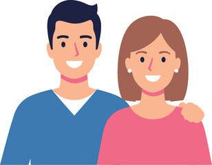 Fototapeta premium Happy couple stands closely together showing affection with a warm smile.