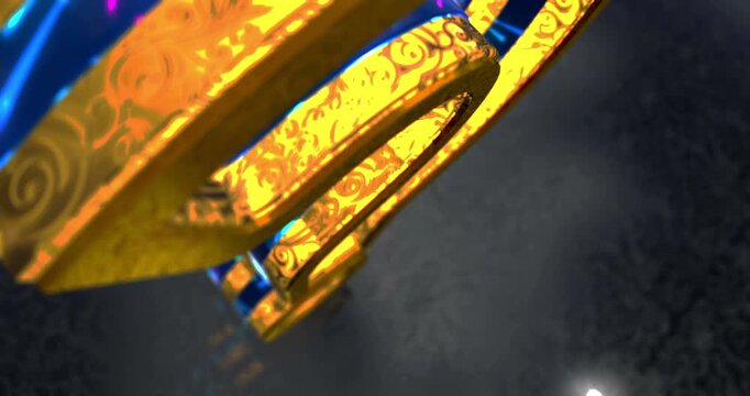 Question mark 3d symbol spectacular. Abstract glowing golden metal icon animation.