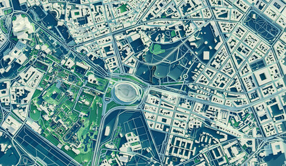 3D rendering map of the Rome cityscape. 3D illustration of a top view of Rome, Italy.