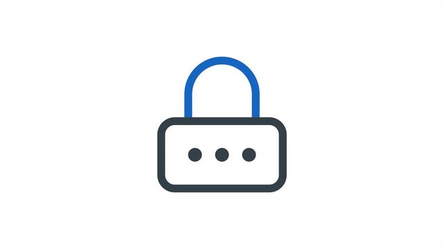 Secure password lock icon animation motion graphics, featuring a padlock and code dots. Perfect for cybersecurity visuals, login systems, UI interfaces, data protection, and digital security concepts.