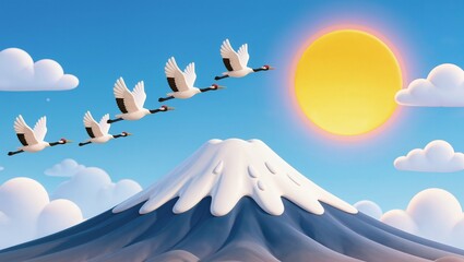 Obraz premium Mount fuji in Japan, cranes, birds, wildlife and nature