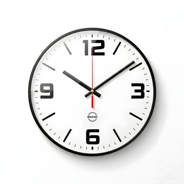 A modern, minimalist round wall clock with black numerals and hands on a white face, perfect for any contemporary home or office setting