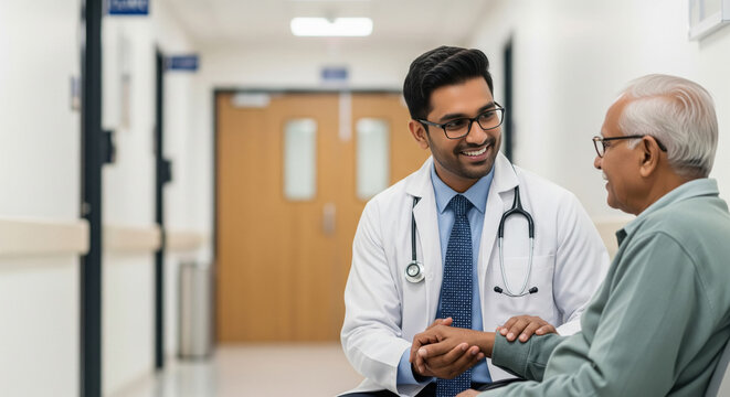 Young Doctor Comforts Senior Patient with Empathy