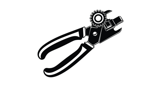 Black and white illustration of a gear and plier tool silhouette
