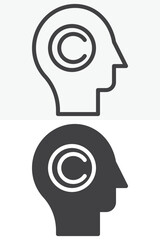Copywriter head with text icon. Line outline and solid icon set, editable stroke vector sign and symbol. Head icon for writing ideas.