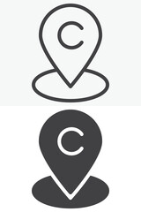 Copyright map pin location icon. Line outline and solid icon set, editable stroke vector sign and symbol. Copyright icon for location rights.