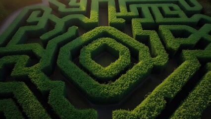 Naklejka premium privet. Aerial view of a dense hedge maze in a classical garden. travel magazines, destination branding, designed for travel destination branding, elevates destination branding.