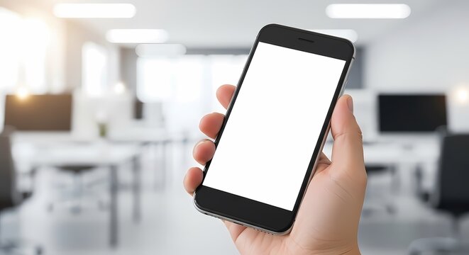 Close up hand holding mobile phone mockup