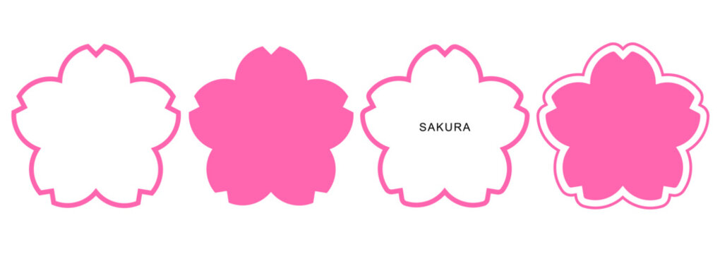 シンプルな桜の花のフレームセット ベクター イラスト素材 白背景