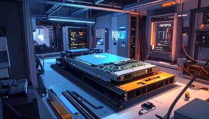 Fototapeta premium Futuristic Technology Lab with Advanced Equipment and Displays.