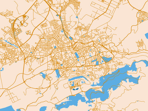 Street network map of Tlemcen, Algeria, light cream and blue contrast