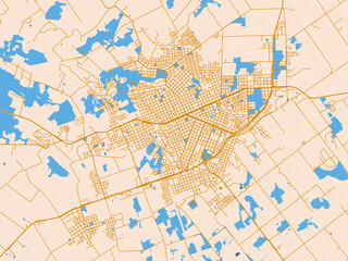 Fototapeta premium Street map of Obera, Argentina in gold and blue map palette