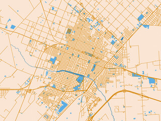 Obraz premium City map poster of Pergamino, Argentina – mustard-gold streets on cream