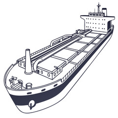 Obraz premium Vector illustration of a large cargo ship or tanker with a dark blue hull and white superstructure