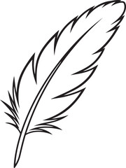 Fototapeta premium A black and white illustration of a single feather with detailed quill and barbs on a plain background