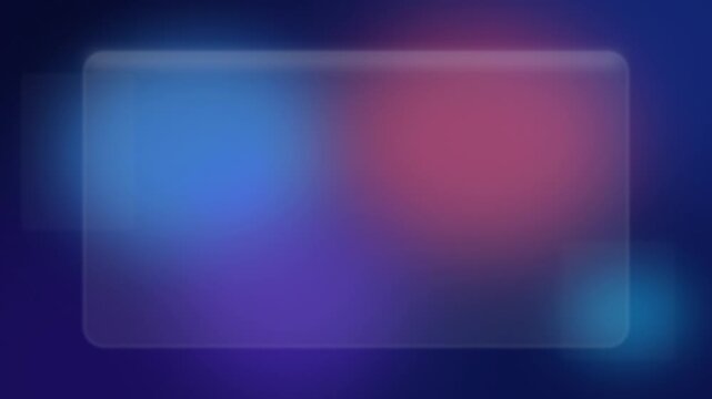 Abstract dark neon glassmorphism motion background with frosted rounded glass panel, soft blue purple pink gradient glow, seamless 4K loop, ideal for tech, title, presentation, social media backdrop