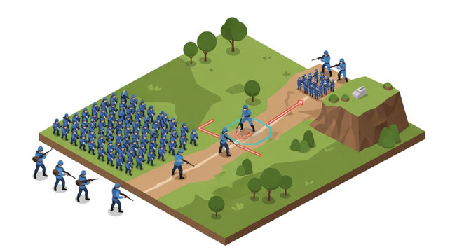 Isometric Battle Scene - Soldiers in a Strategic Conflict.