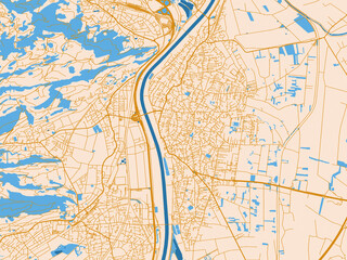 Obraz premium City map of Lustenau, Austria – cream map with golden roads