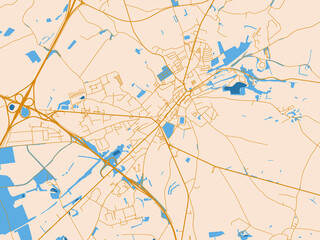 Obraz premium Urban map poster of Bastogne, Belgium – mustard-gold streets on cream
