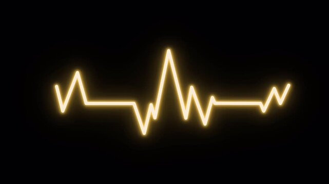 Glowing ECG heartbeat line turning into flatline animation on black background 4K resolution