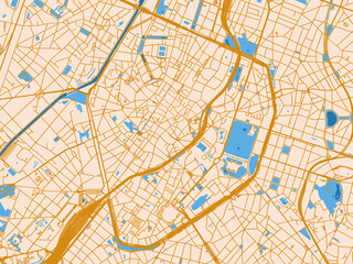 Fototapeta premium Urban map poster of Brussel Centrum, Belgium – golden linework with blue water
