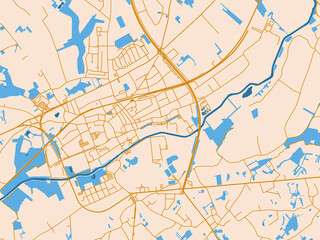 Naklejka premium City layout poster — Ninove, Belgium – golden linework with blue water
