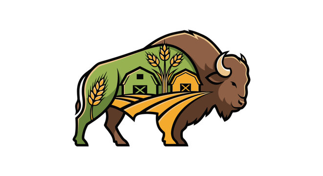 Brown bison with white horns profile.