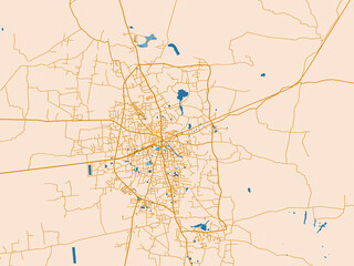 Fototapeta premium Minimal city map of Bogra, Bangladesh with golden linework with blue water