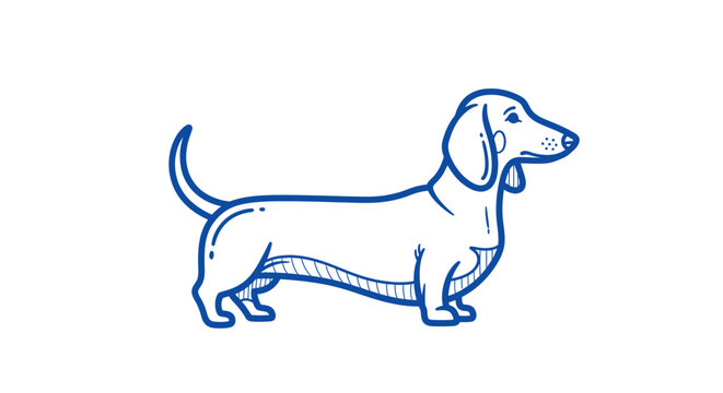 A long-bodied Dachshund dog illustrated in minimalist doodle style, thick blue outline strokes with subtle artistic line details inside, smooth continuous curves, clean vector illustration, modern fla