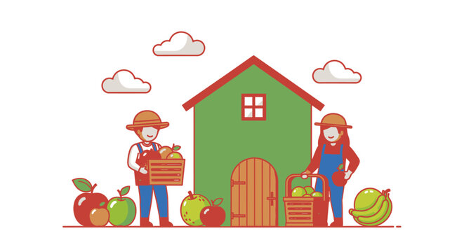 Farmers with baskets of fresh produce.