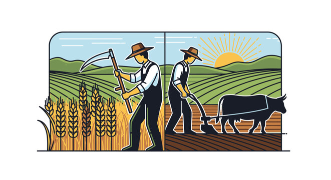 Farmers working in the field together.